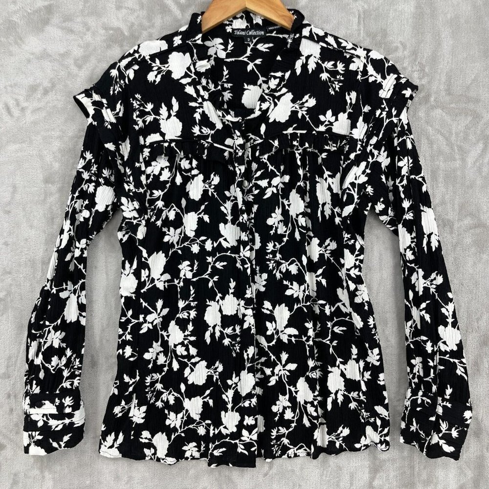 Tolani Collection Black & White Floral Button Front Top